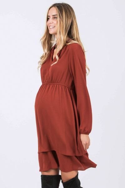 Layered Maternity and Nursing Dress rust