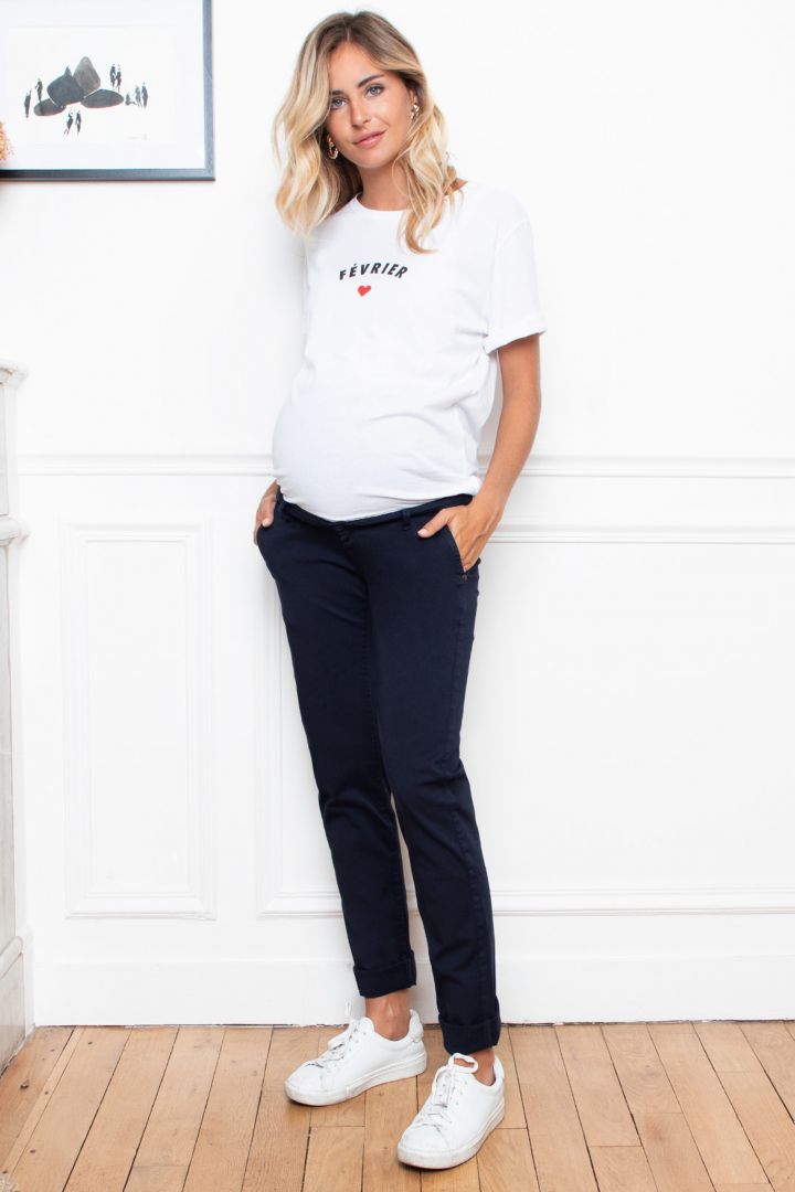 Chino Maternity Trousers with Seamless Band navy