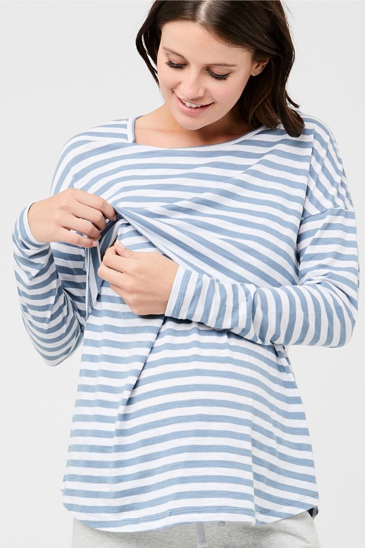 Maternity and Nursing Shirt with Stripes blue/white