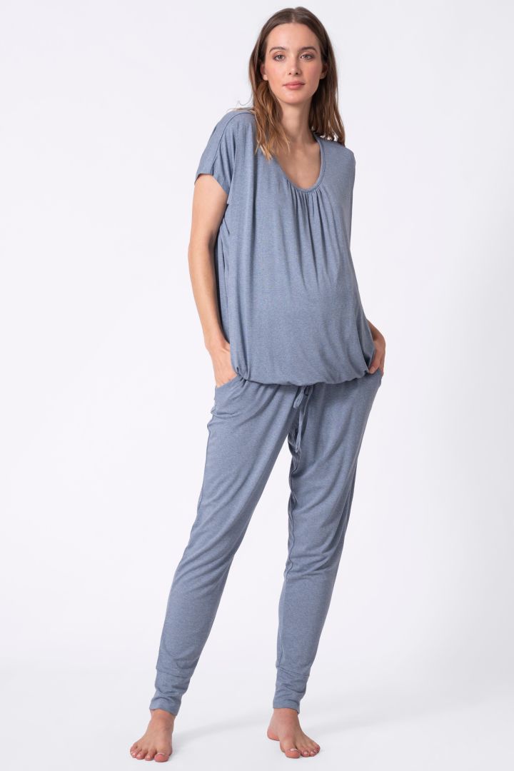 Maternity and Nursing Pyjamas with Drawstring Waist blue
