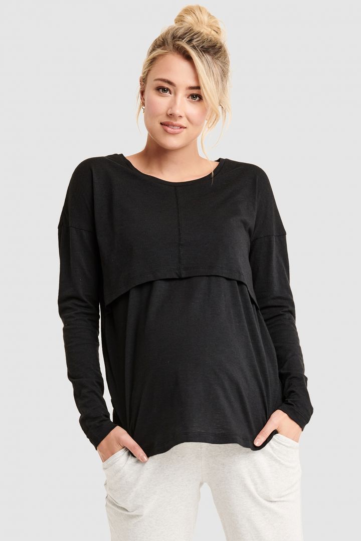 Maternity and Nursing Longsleeve Shirt Relaxed Fit black