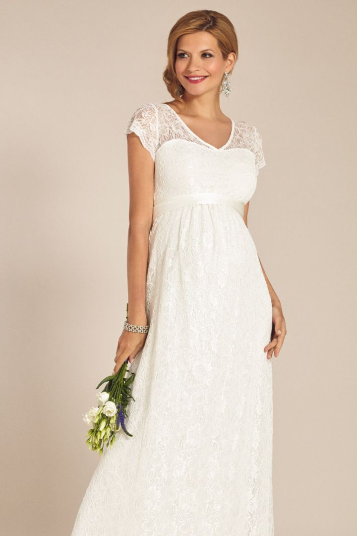 Maternity bridal gown with V-neck