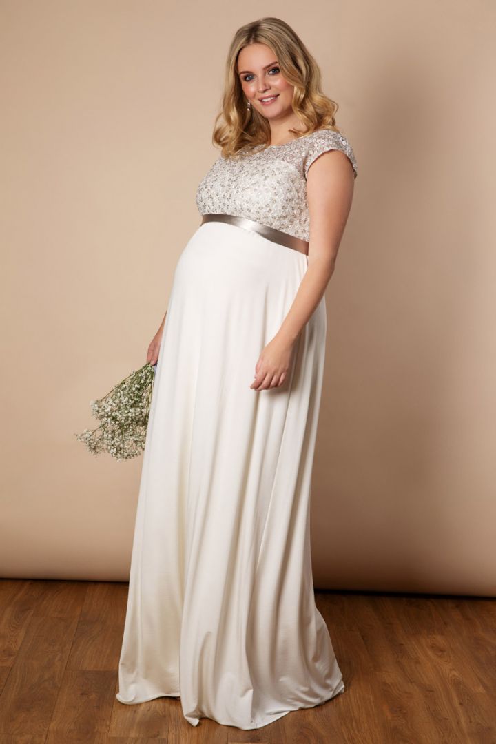 Maternity Wedding Dress with Sequined Top Long Plus Size