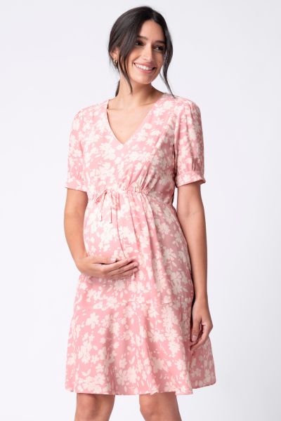 Maternity and Nursing Dress with Floral Print pink