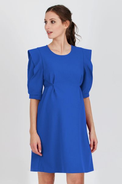 Crepe Maternity Dress with Flower Sleeves blue