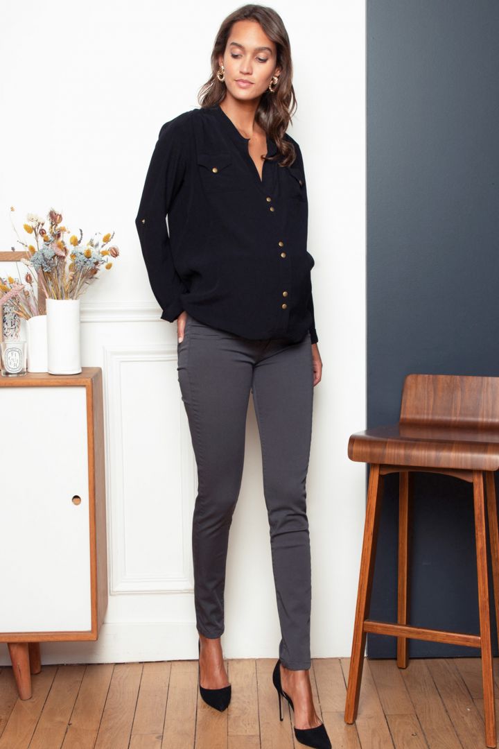 Slim Fit Maternity Trousers with Seamless Band darkgrey