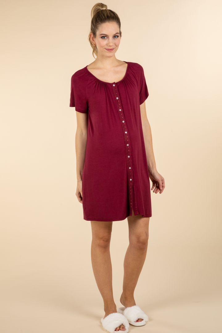 Eco Viscose Maternity and Nursing Nightdress with buttons bordeaux