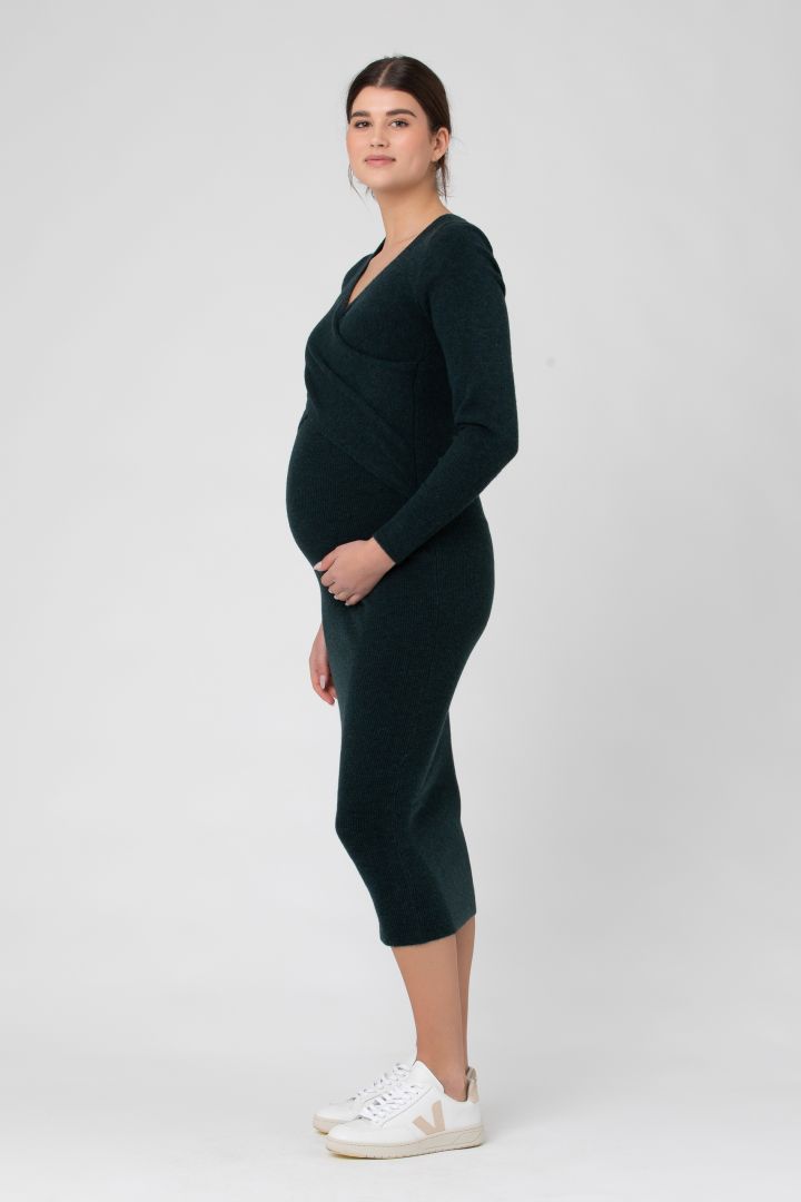 Maternity and Nursing Knit Dress with Cross Over Design