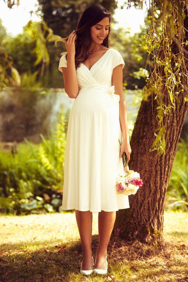Maternity Wedding Dress with Cache Coeur Neckline