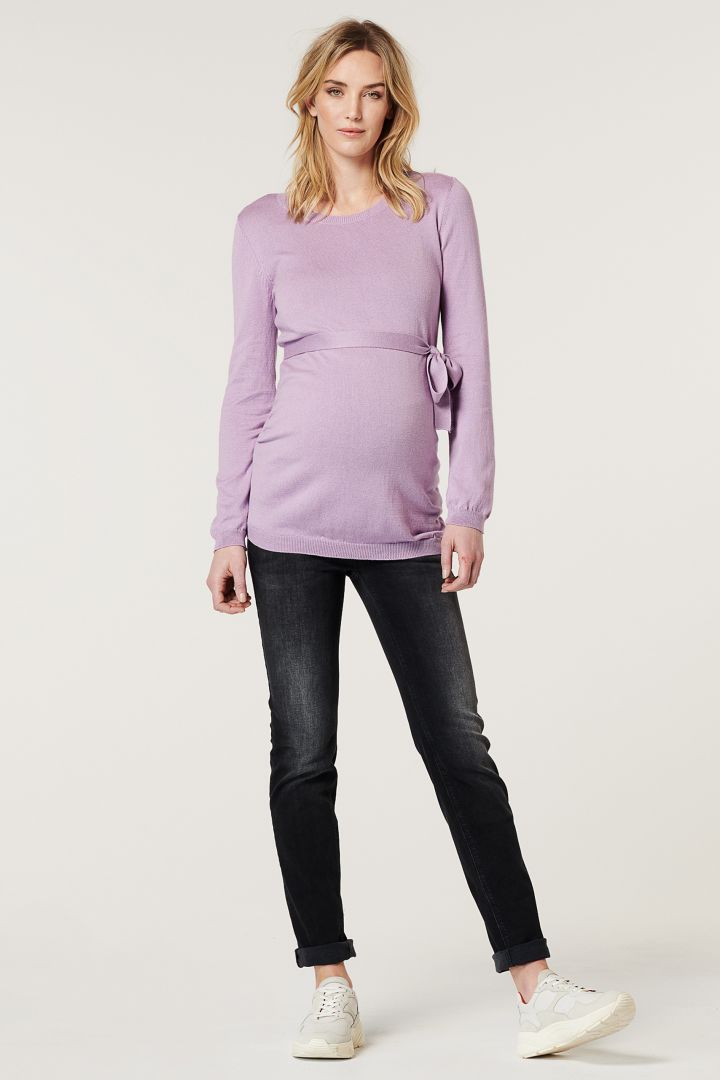 Organic Maternity and Nursing Shirt with Belt pale purple