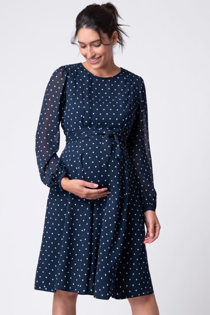 Chiffon Maternity Dress with Dots navy