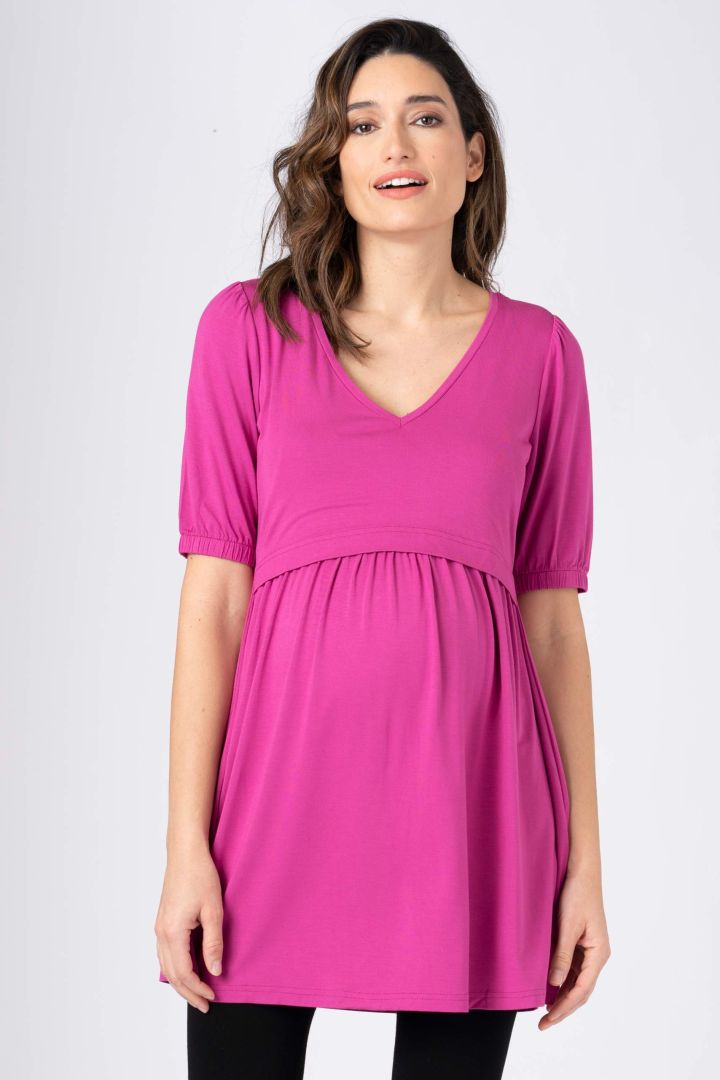 Maternity and Nursing Tunic with V-neck berry
