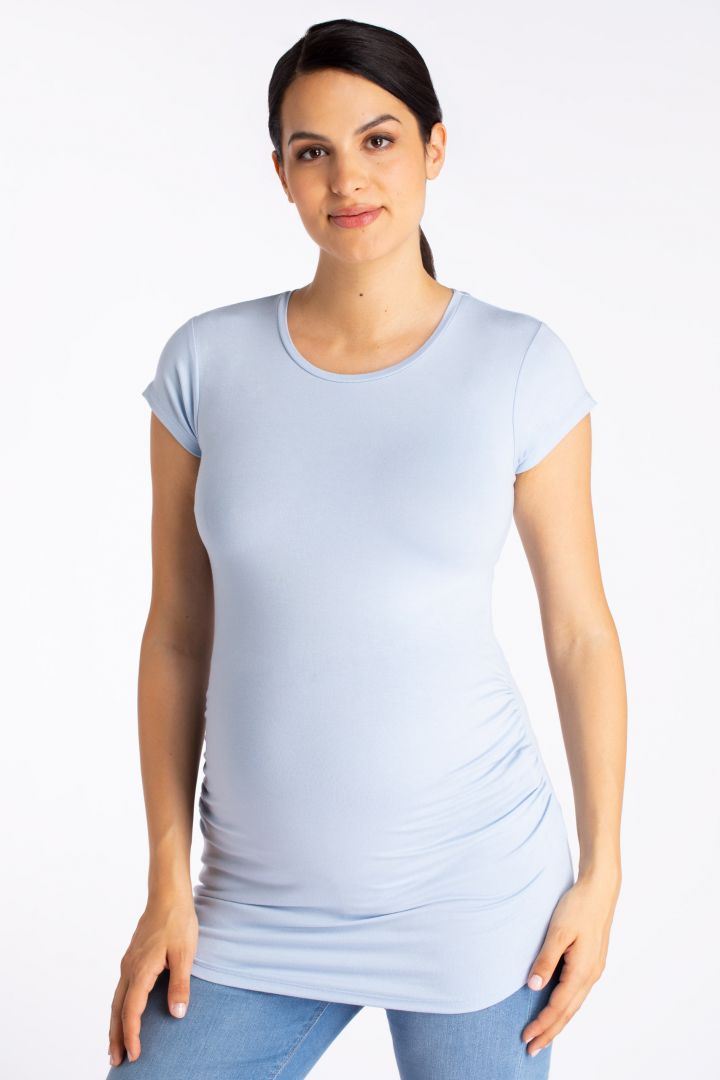 Eco Viscose Maternity Shirt with Ruchings light blue