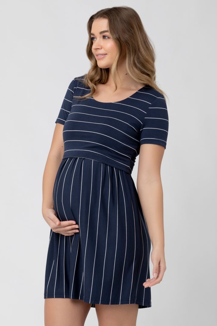 Maternity and Nursing Dress navy / white Striped