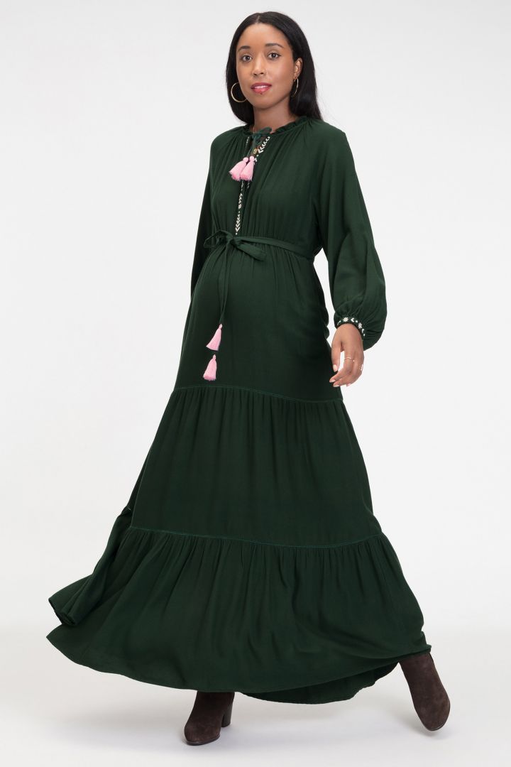 Maxi Maternity and Nursing Dress dark green