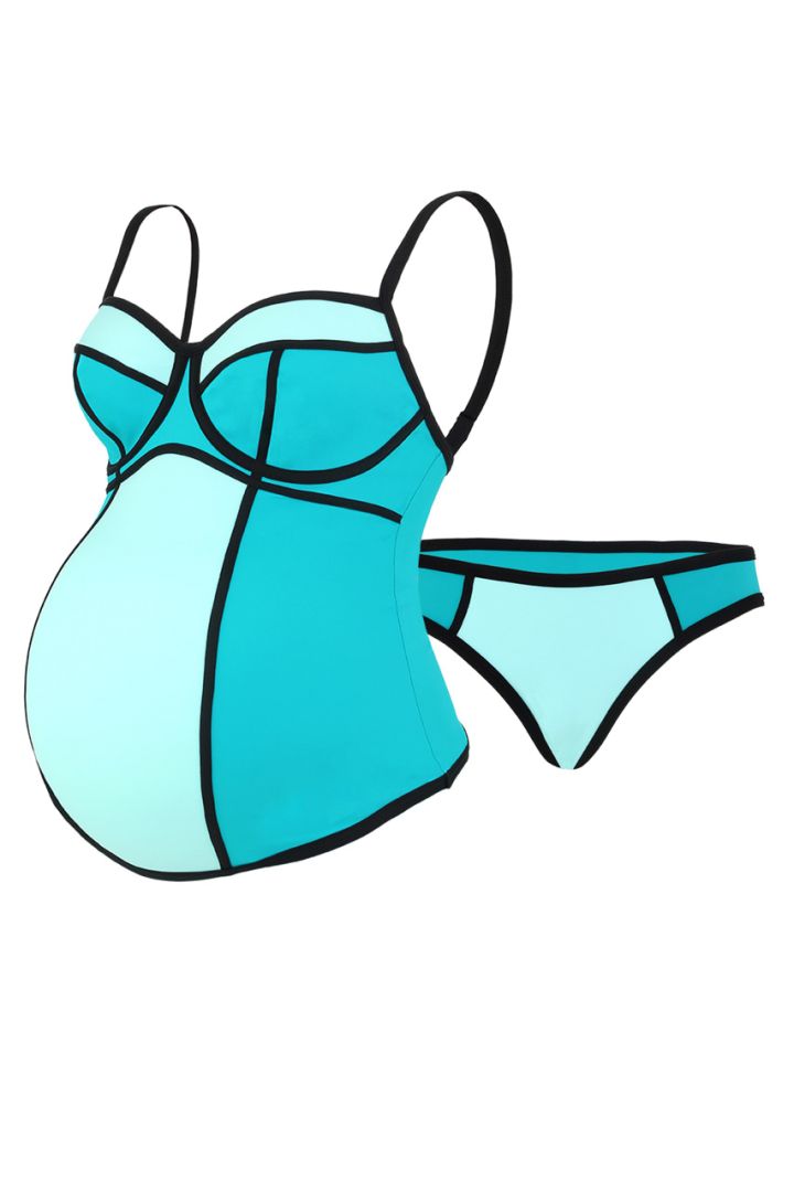 Maternity tankini with underwire cups turquoise