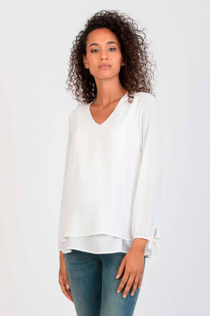 Layered Maternity and Nursing Blouse with Twisted Detail white