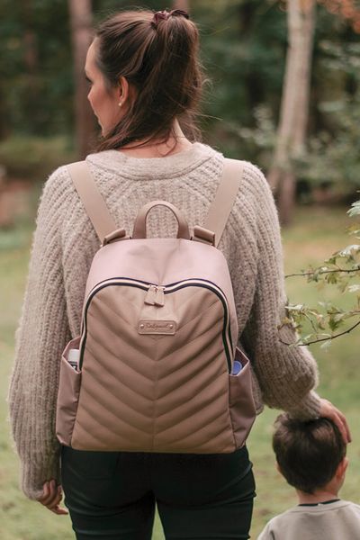 Babymel Changing Backpack with Vegan Faux Leather Insert light almond