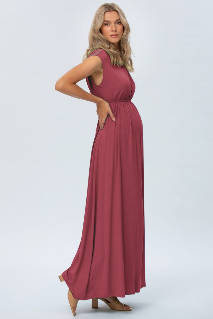 Maxi Maternity Dress with Back Cutout berry