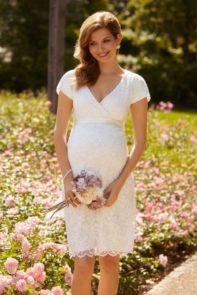 Maternity Wedding Dress with Cache-Coeur Neckline