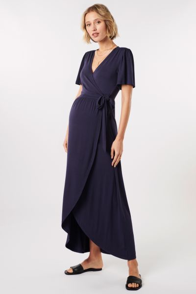 Midi Maternity and Nursing Dress in Wrao Look navy