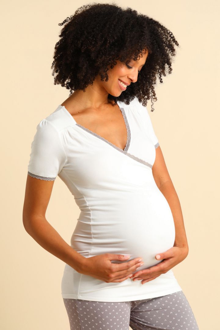 Modal Maternity and Nursing Shirt off-white
