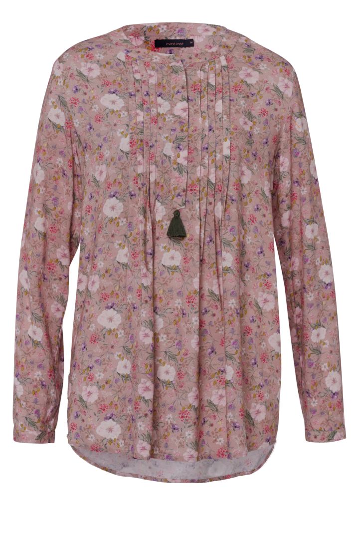 Maternity and nursing tunic with piping and floral print