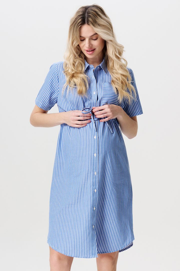 Maternity and Nursing Shirt Dress striped