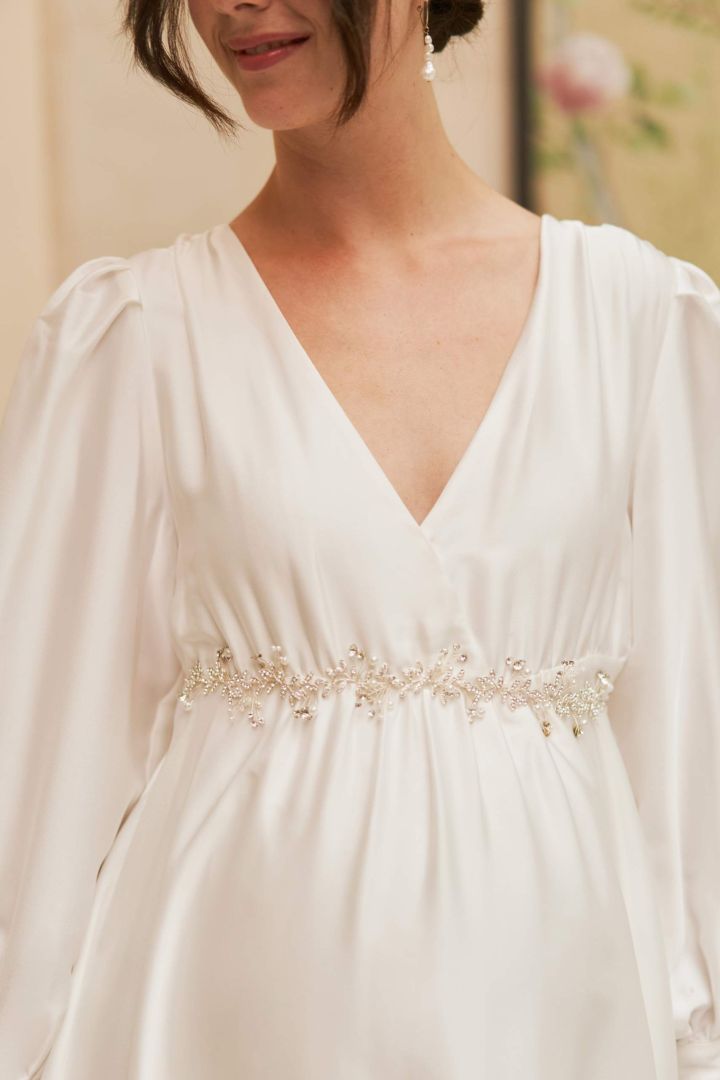 Wedding Dress Sash with Rhinestones and Pearls