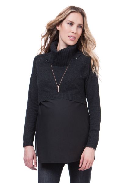 Maternity and Nursing Tunic with Turtleneck Knit Top