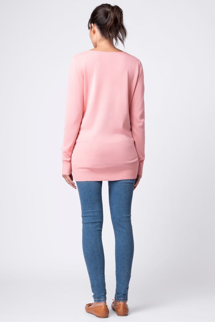 V-Neck Maternity and Nursing Sweater coral