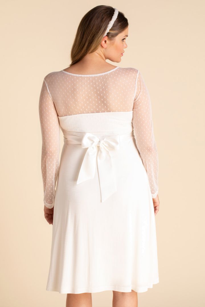 Plus Size Maternity Wedding Dress with Dotty Lace and Long Sleeves