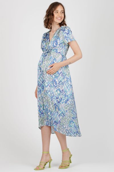 Midi satin Maternity and Nursing Dress with knot detail
