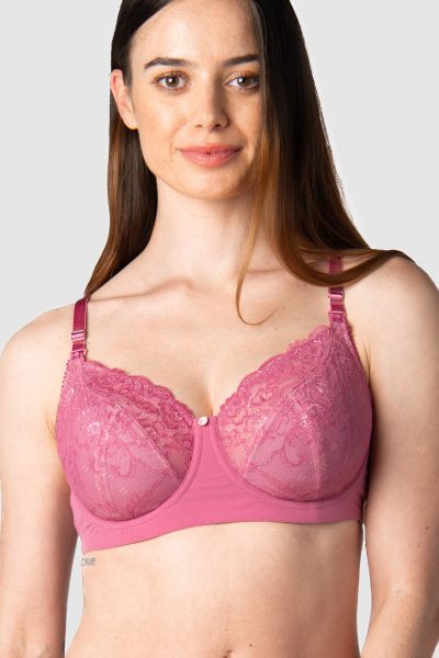 Full cup nursing bra with lace berry