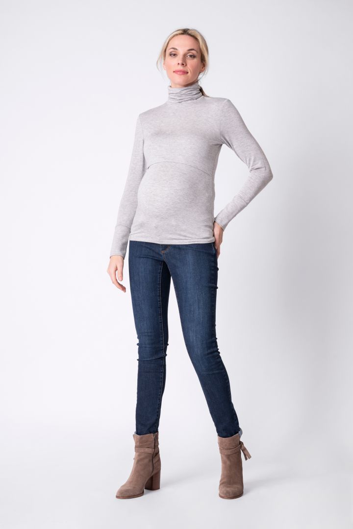 Maternity and Nursing Roll Neck Sweater grey