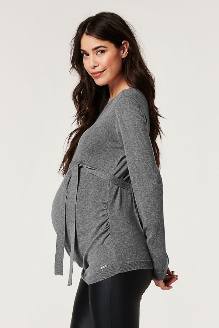 Organic Maternity and Nursing Jumper with Tie Belt grey