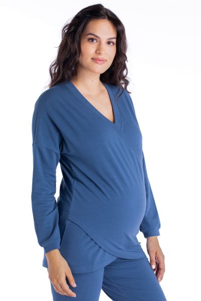 Organic Lounge and Pyjama Maternity Shirt blue