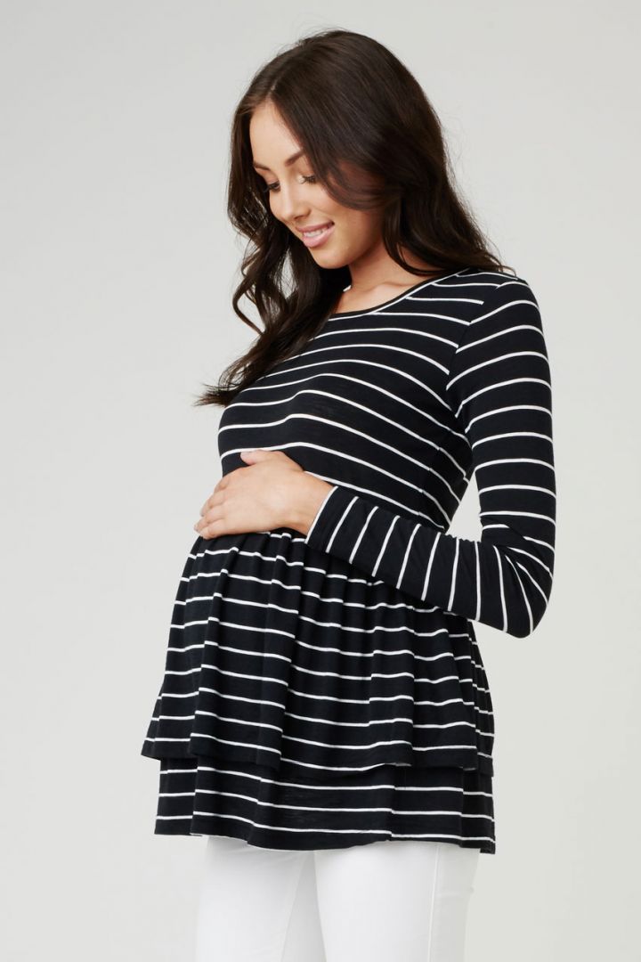 Two-layer maternity tunic in black/white