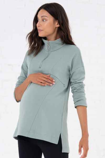 Maternity and Nursing Sweater with Zip Detail sage