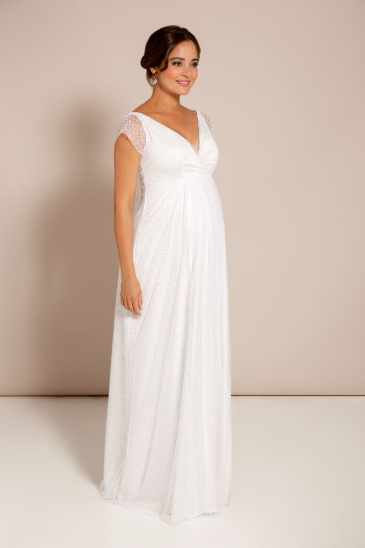 Maternity and Nursing Wedding Gown with Speckled Tull White