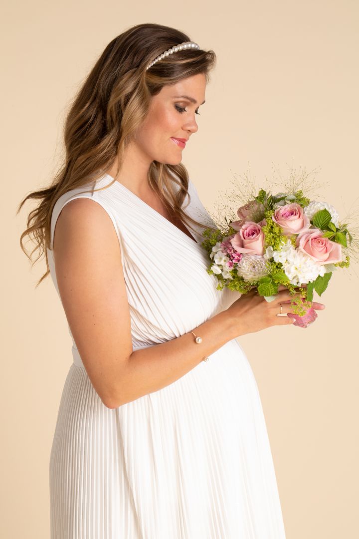 Plus Size Midi Maternity Wedding Dress with Pleats
