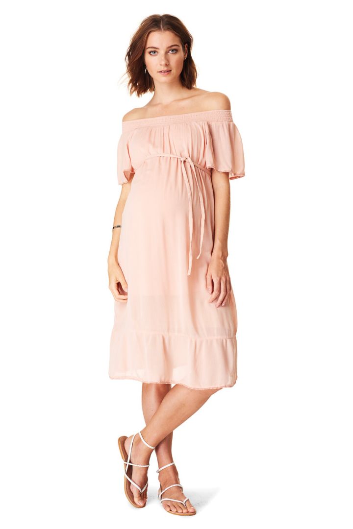 Maternity dress with flounce, pink