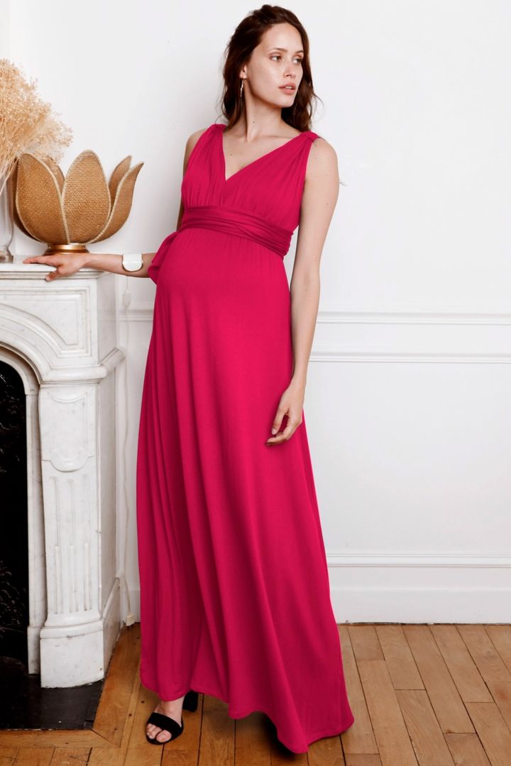 Ecovero Maxi Maternity and Nursing Strap Dress raspberry