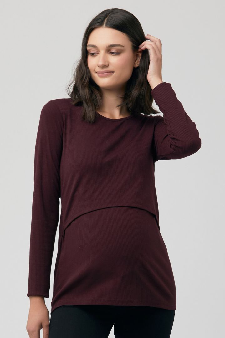 Maternity and Nursing Shirt with Rib Structure wine red