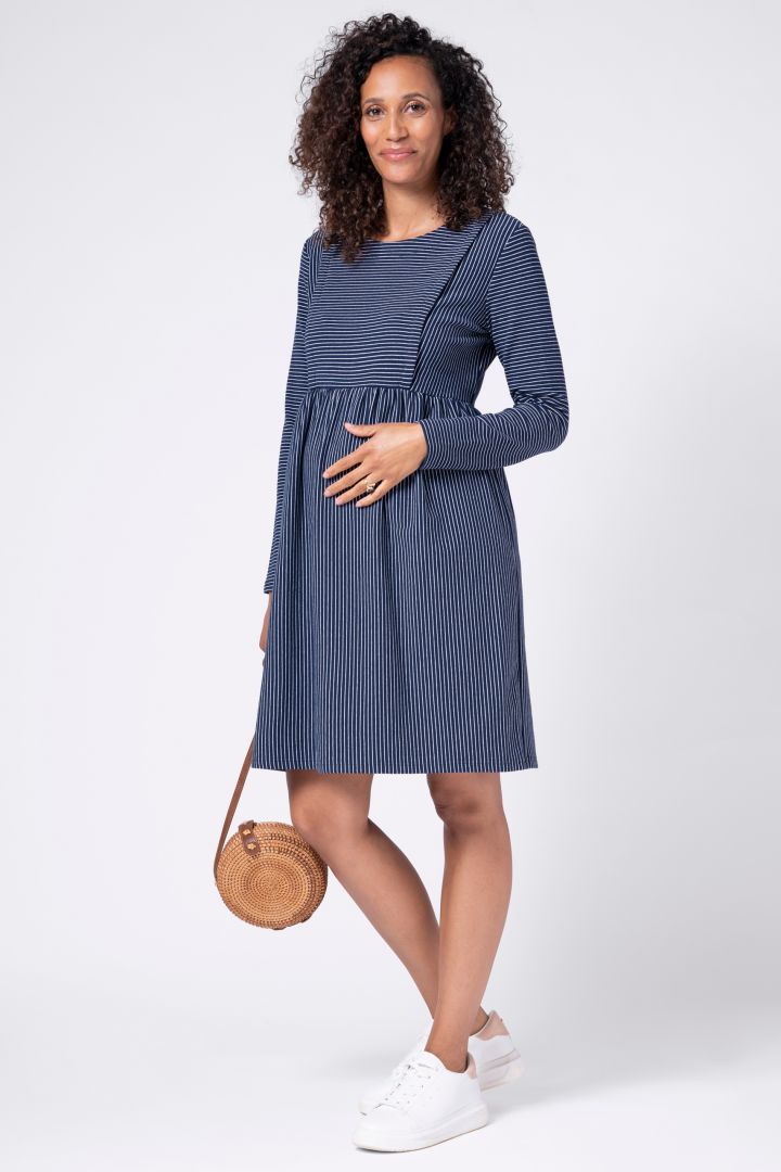 A-Line Maternity and Nursing Dress with Stripes