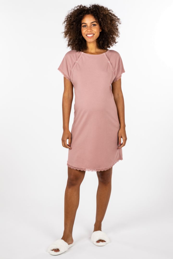 Organic Geburtskleid und Stillnachthemd rosa