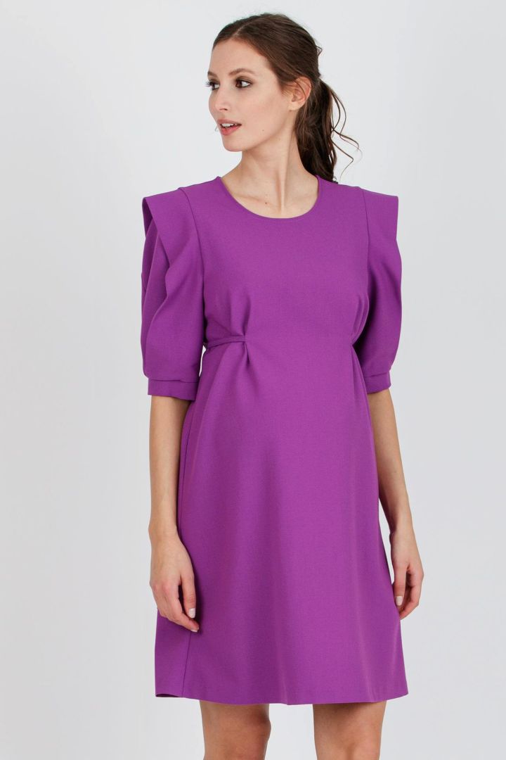 Crepe Maternity Dress With Flower Sleeves fuchsia