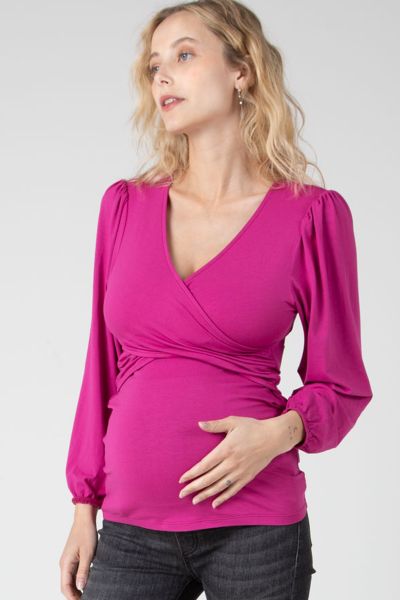 Maternity and Nursing Shirt with Puff Sleeves fuchsia