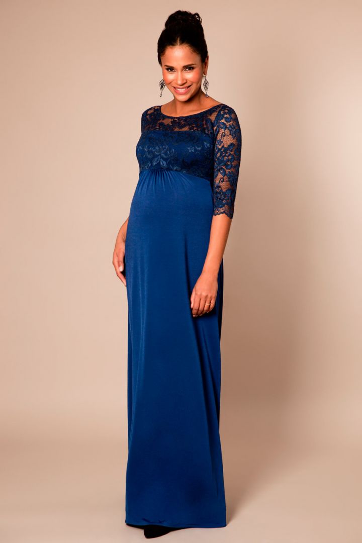 Festive Maternity dress with open back long imperial blue