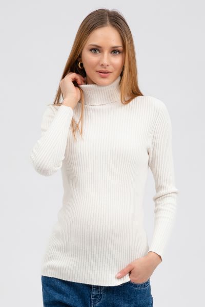 Rib Knit Maternity Jumper with Turtleneck offwhite